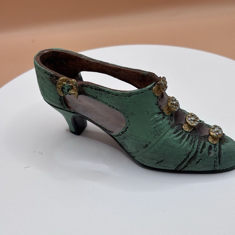 Vintage Style Miniature Shoe Sculptures Pink Floral & Teal Rhinestone Decorative - Picture 6 of 16